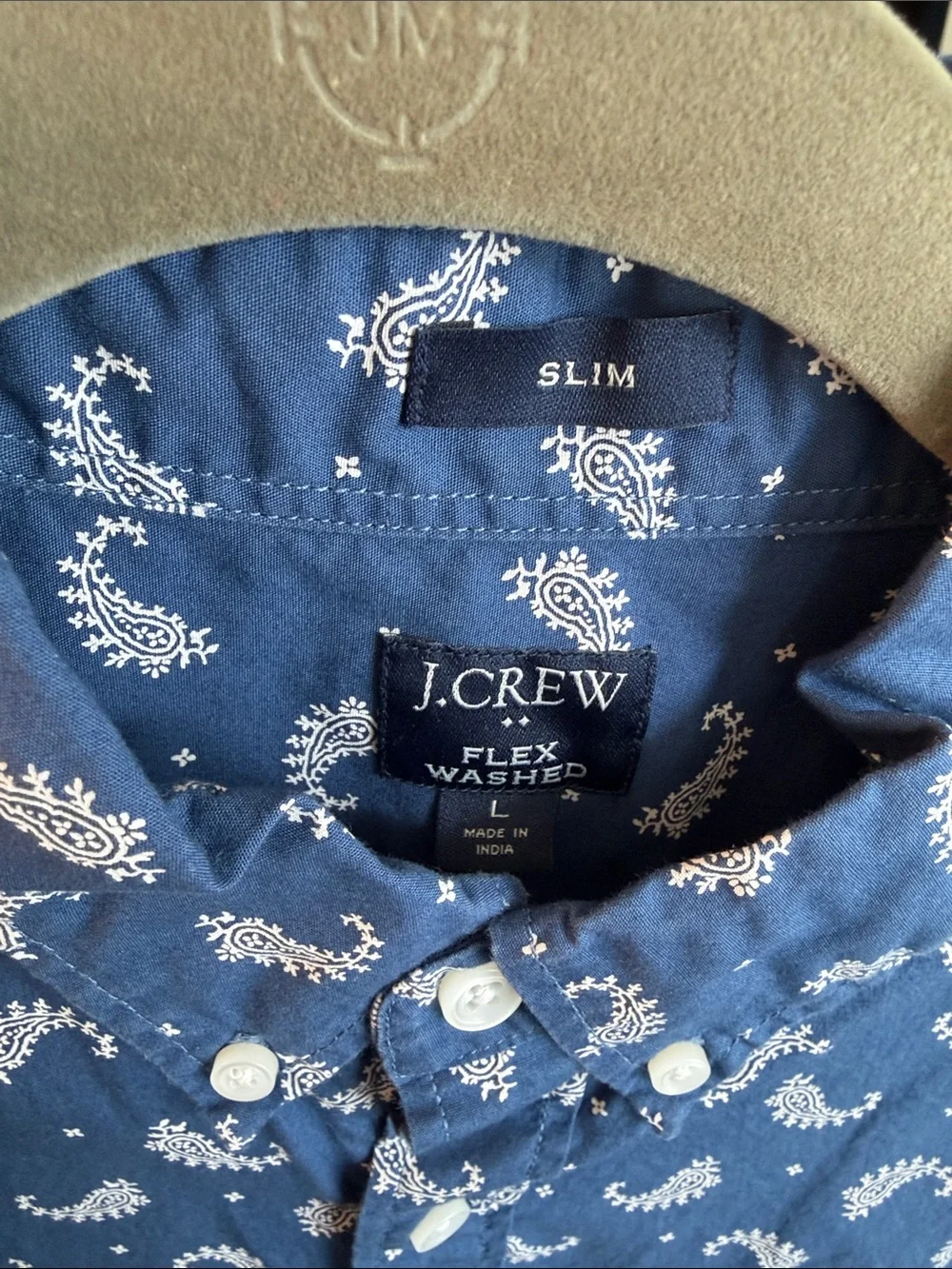 J. Crew Navy Short-Sleeve Button-Down with White Paisley Print
